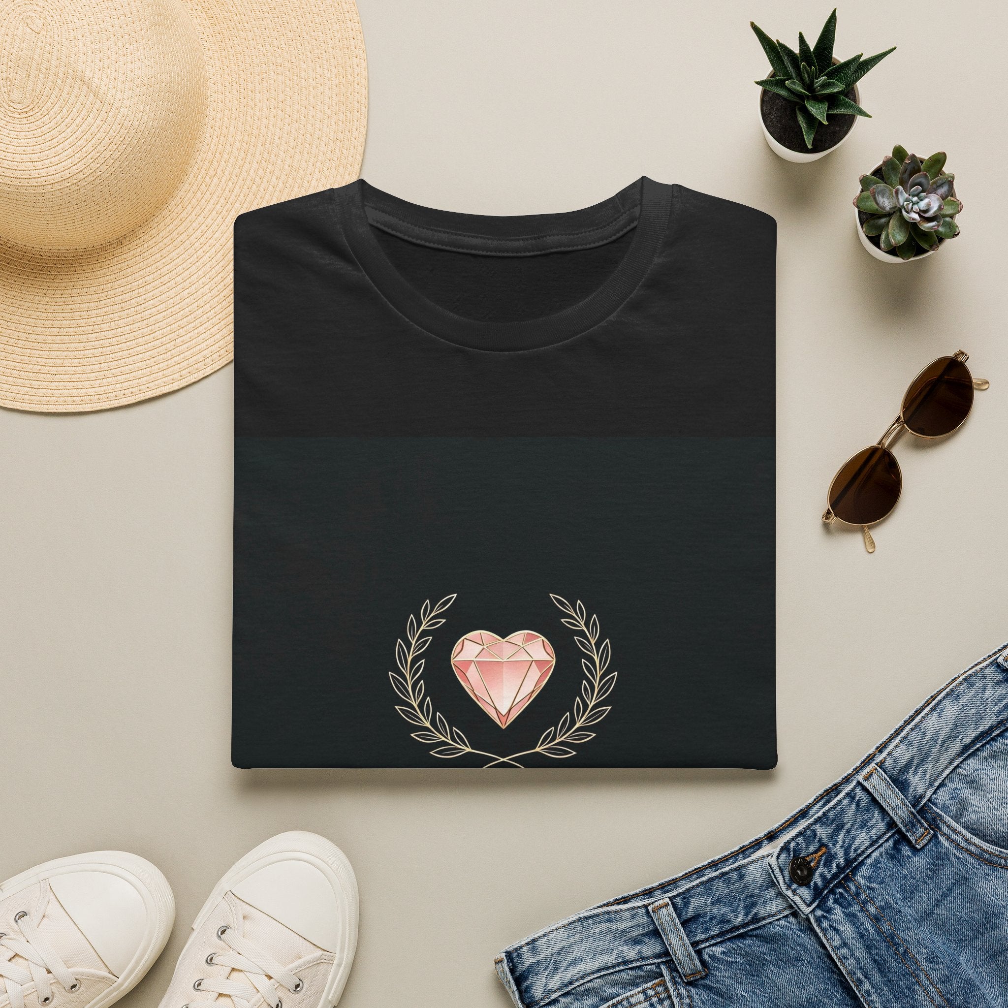 Haven & Co Heart Emblem T-Shirt — Rose Gold Gem Crest Tee